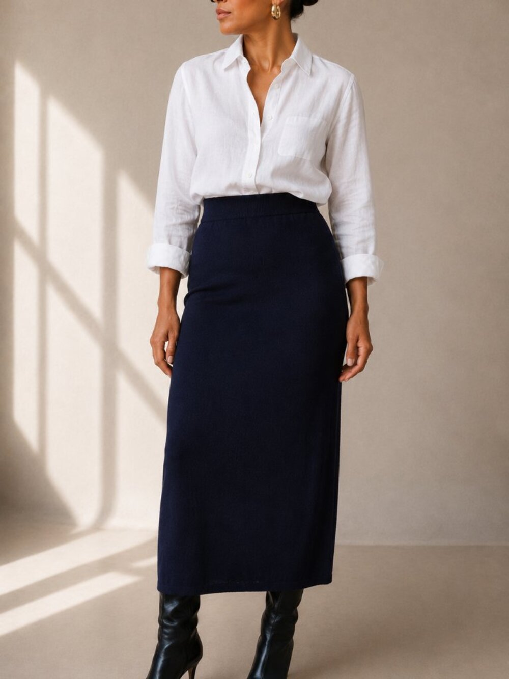 St. John Basics Santana Knit Midi Skirt Navy Blue Size 14 Vintage - Picture 1 of 5